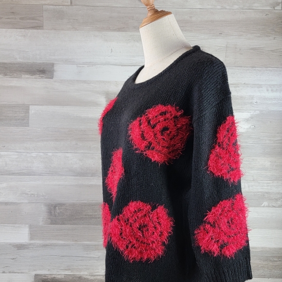 Cable & Guage Raised Rose Ribbed Knit Sweater Womens Size Small - Picture 2 of 16